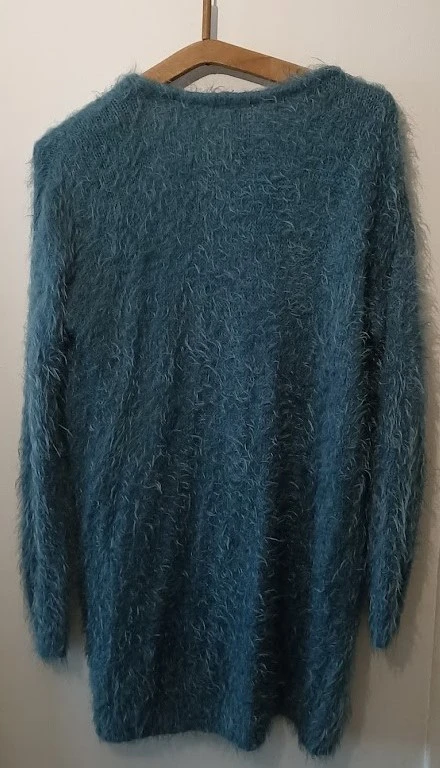 Gilete longo azul pato de malha peluda (efeito angora) – photo 3